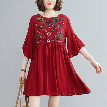 Plus size dress retro flared sleeve skirt