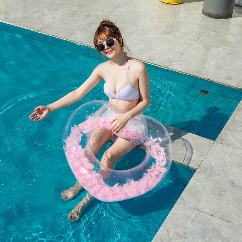 Inflatable love feather swimming ring