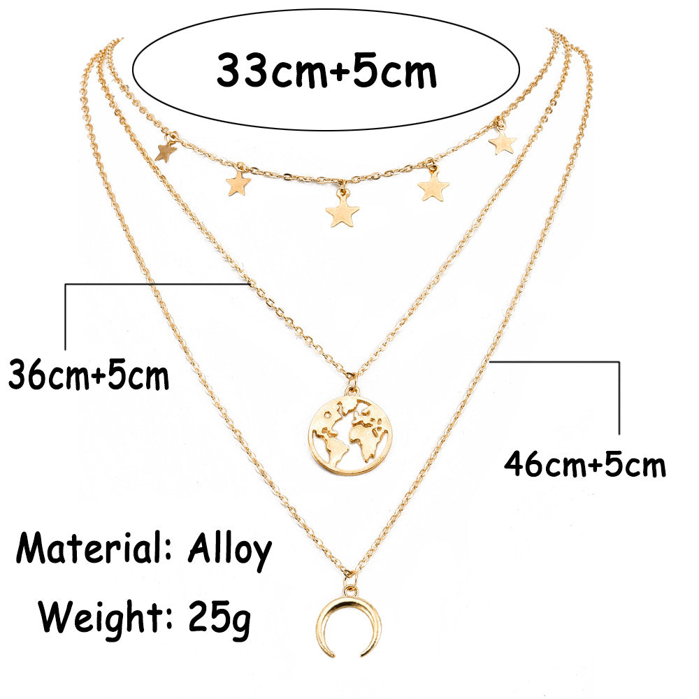 Geometric horns stars necklace