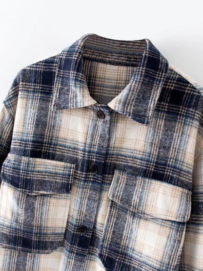 Brushed plaid coat women's clothing