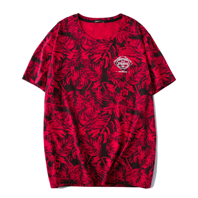 NEW LARGE plus size red CREATIVE ALL OVER  PRINT DESIGN T-shirt FOR MEN