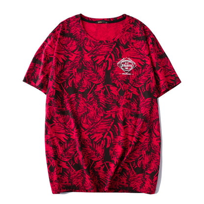 NEW LARGE plus size red CREATIVE ALL OVER  PRINT DESIGN T-shirt FOR MEN