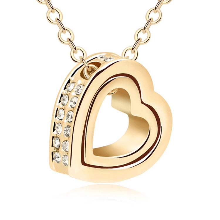 Crystal Double Heart Shaped Necklace Short Heart Pendant
