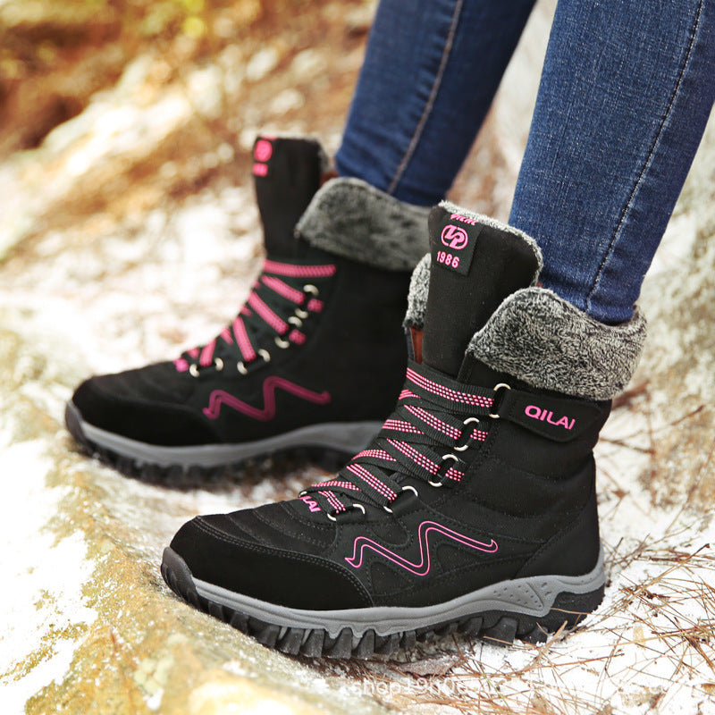 Women Ankle Boots Winter Shoes Woman Snow Boots Mother Warm Shoes Lace Up - FLIPSTYLEZLLC