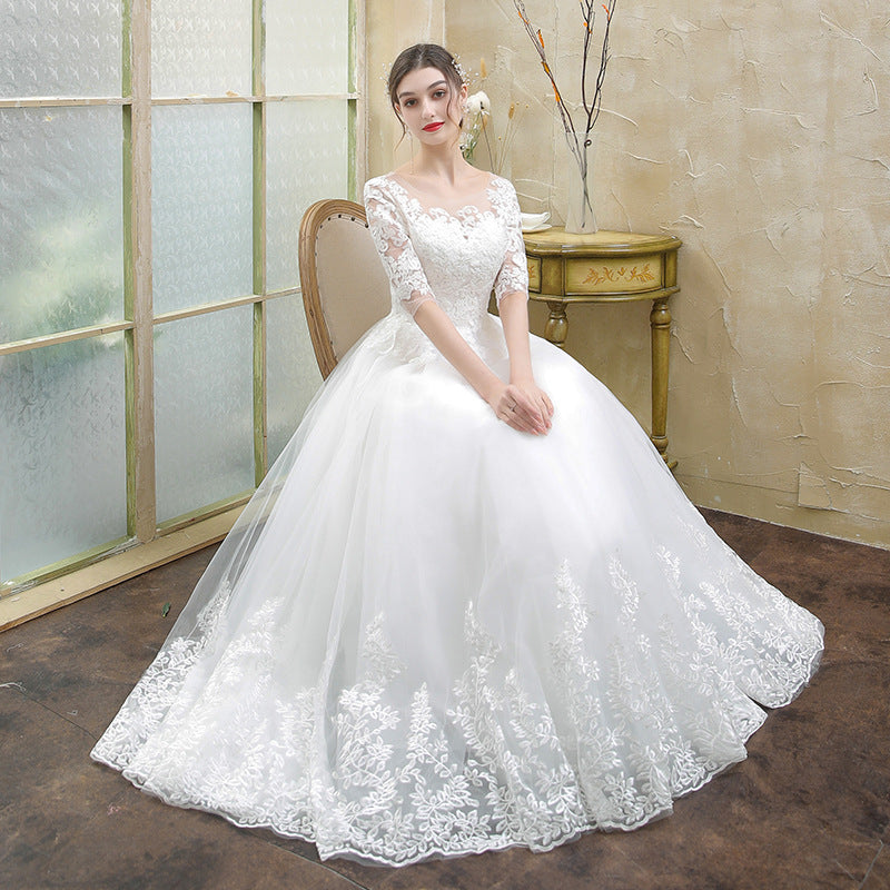 Bride's long-sleeved forest lace tail wedding dress