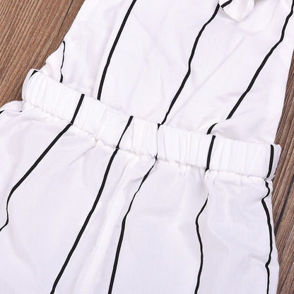 Children's Striped Bib Double-strap One-piece  Pants