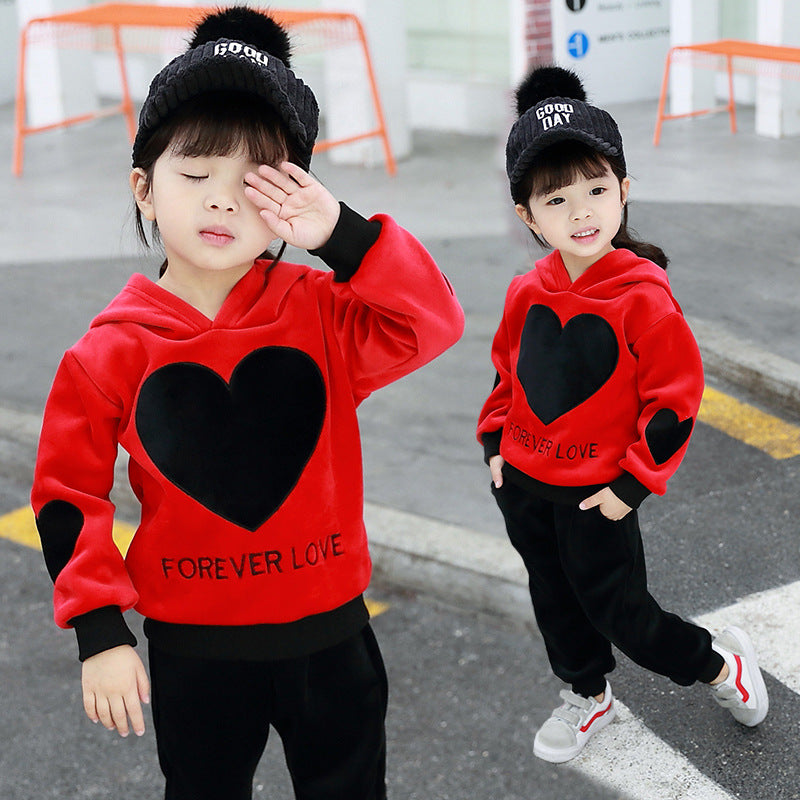 Girls' casual suit children's letter gold velvet two-piece suit