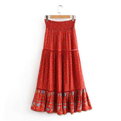 Printed cutout red sunflower skirt