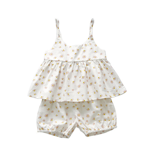 Summer Children's Wear Girls' Skirt Set Small  Sleeveless Tops Shorts