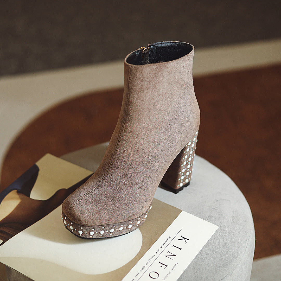 Super High-heeled Slim Simple Suede Single Boots