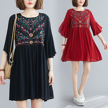 Plus size dress retro flared sleeve skirt