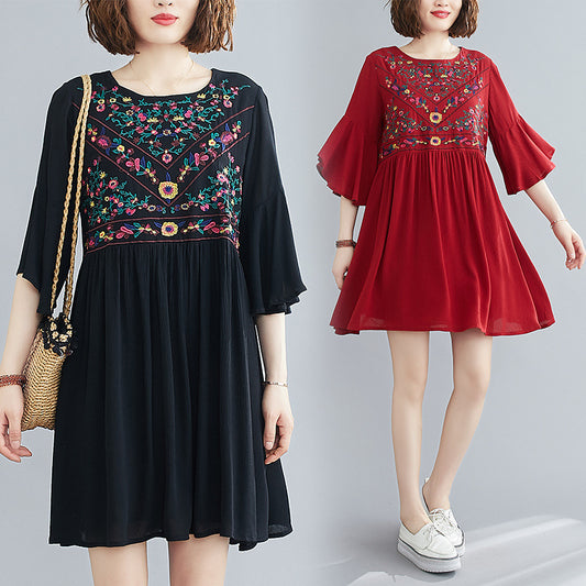 Plus size dress retro flared sleeve skirt