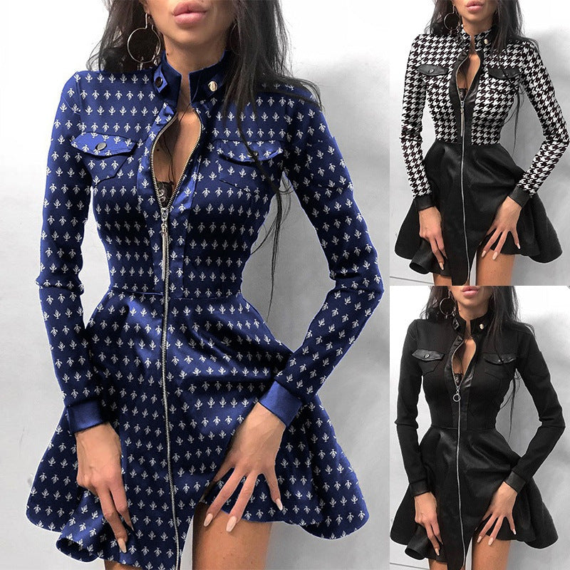 Fashionable PU Leather and Receiving Waist Dress