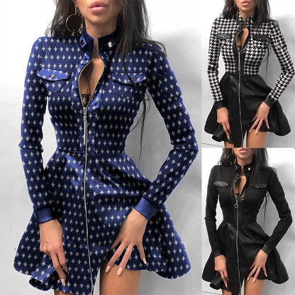 Fashionable PU Leather and Receiving Waist Dress