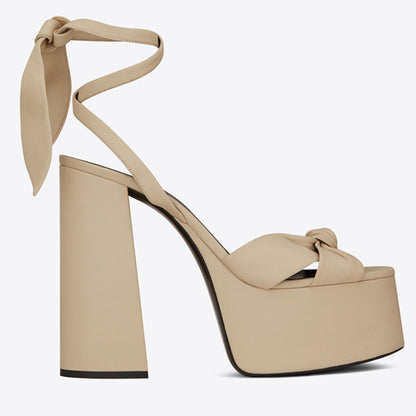 Colorblock Plus Size Catwalk Sandals Bow Love Chunky Heels