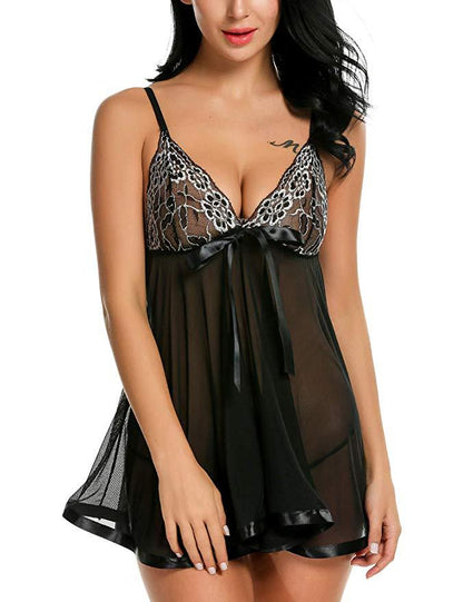 Plus Size Underwear Embroidered Sequins Transparent Suspender Nightdress