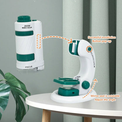 Kid Science Experiment Pocket Microscope Toy Kit 60-120x Educational Mini Handheld Microscope With Light Children Toys Gift