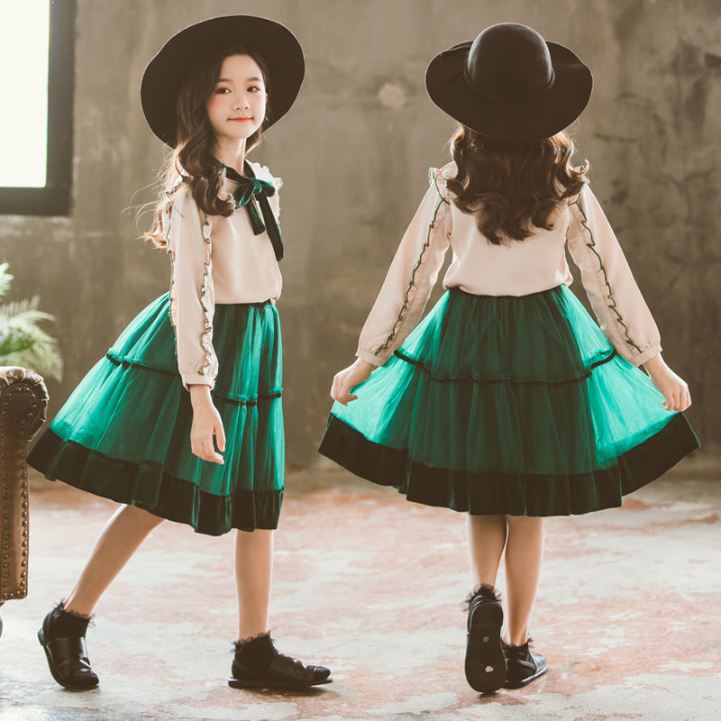 New green and white pretend play dress for girl