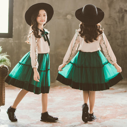 New green and white pretend play dress for girl