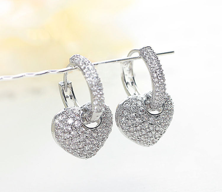 Personalized Micro Inlaid Zircon Peach Earrings And Love Earhook