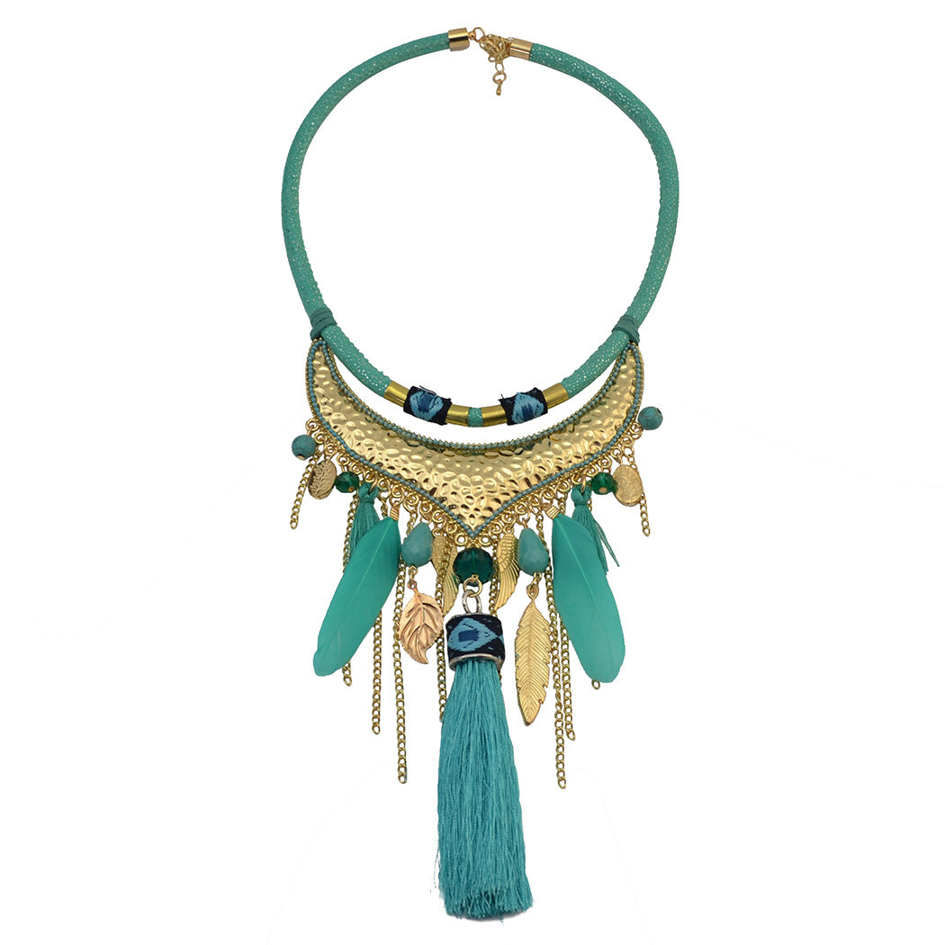 Original jewelry feather leaf tassel necklace - FLIPSTYLEZLLC