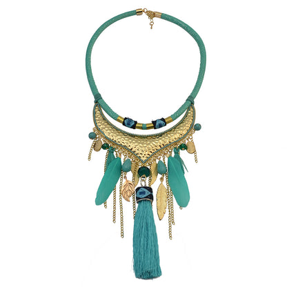 Original jewelry feather leaf tassel necklace - FLIPSTYLEZLLC