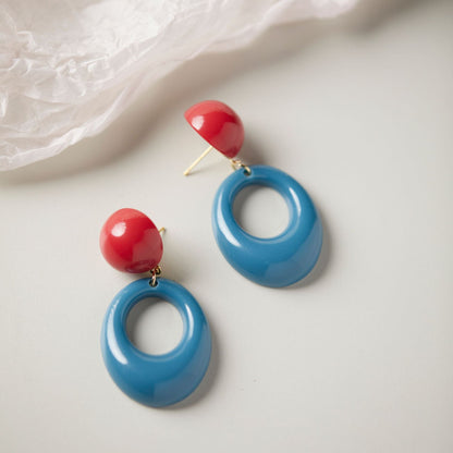 Retro Circle Contrast Color Ear Studs Exaggerated And Personalized