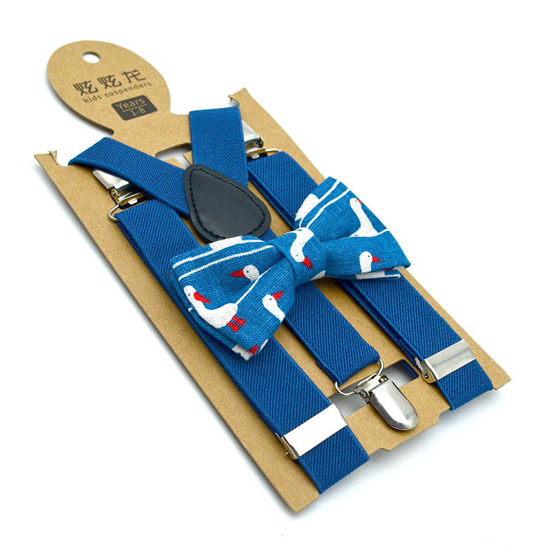 New Children's Suspender Printed Bow Tie Set