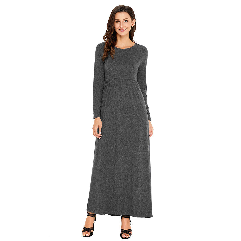 Round neck long sleeve plus size dress