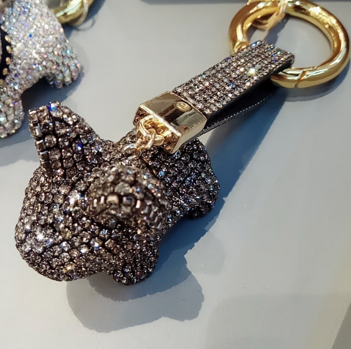 Diamond-encrusted dog key chain pendant