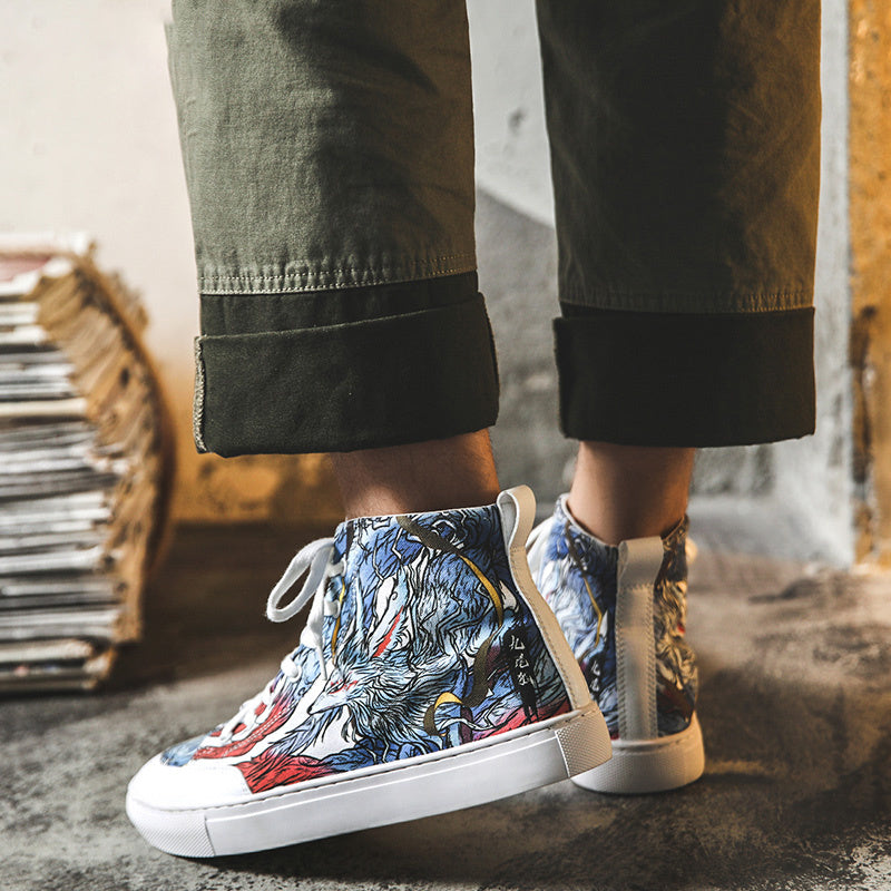 New Street Men's graffiti Wolf casual shoes