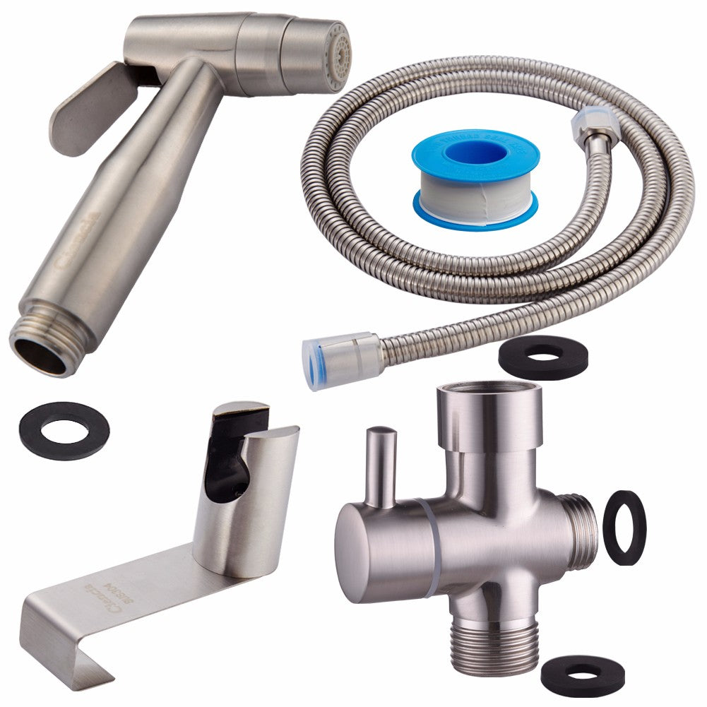 Free shipping SUS304 Stainless Steel Nickle Bathroom Handheld Bidet Shattaf Sprayer Transforms Toilet Into Spray BidetVaporizer