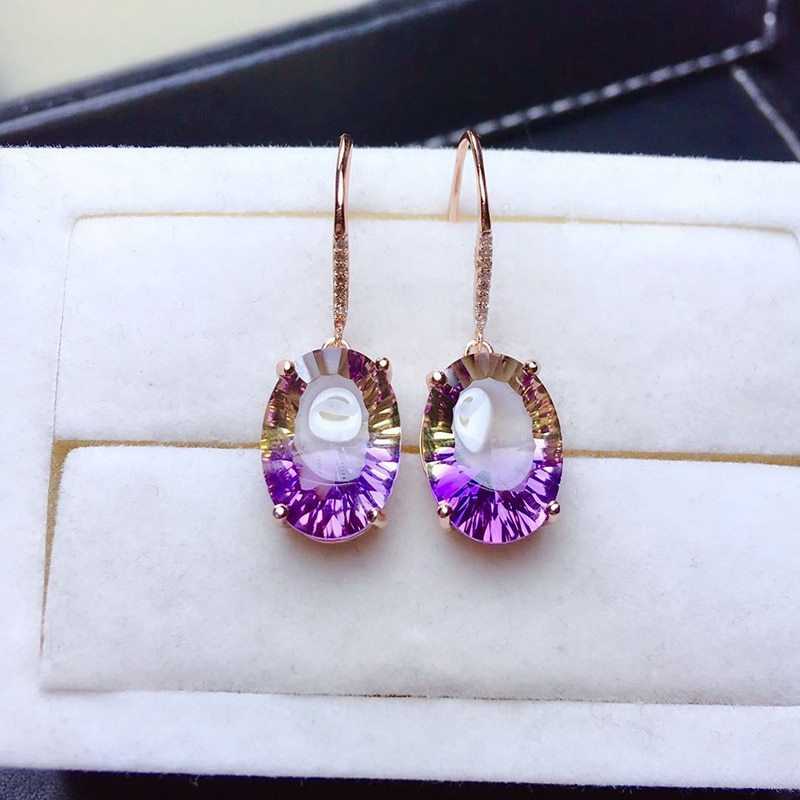 Natural purple yellow crystal earrings
