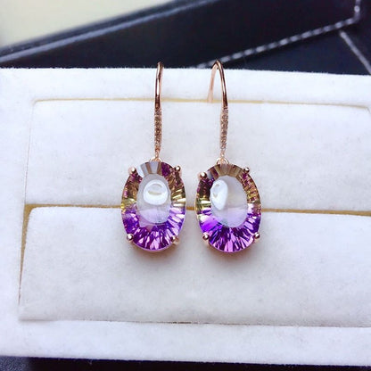 Natural purple yellow crystal earrings