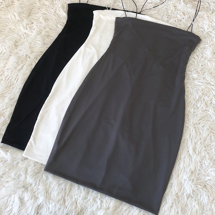 Homemade double-layer mirror out of the street, a single product sexy hot girl was thin, buttocks short skirt, ice silk flat neck suspender dress, female