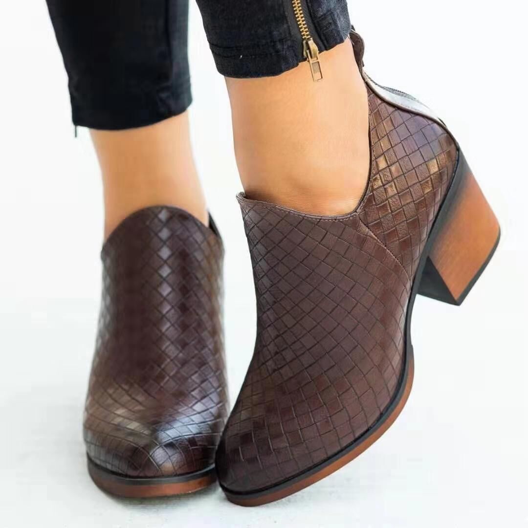 Chunky High Heel Martin Boots With Pointed Toe