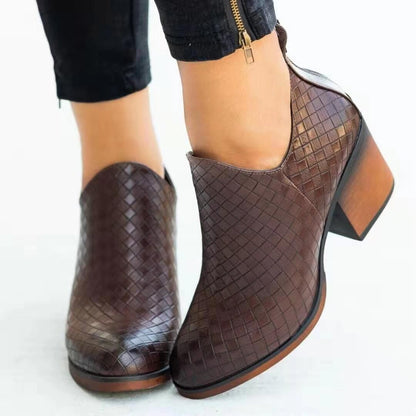 Chunky High Heel Martin Boots With Pointed Toe