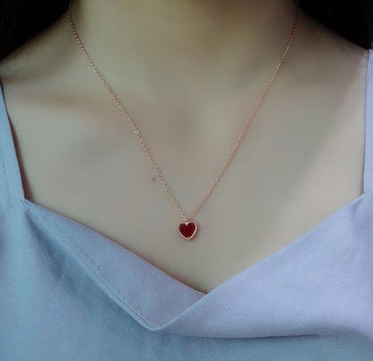 925 Sterling Silver Gold Plated Red Agate Heart-shaped Pendant