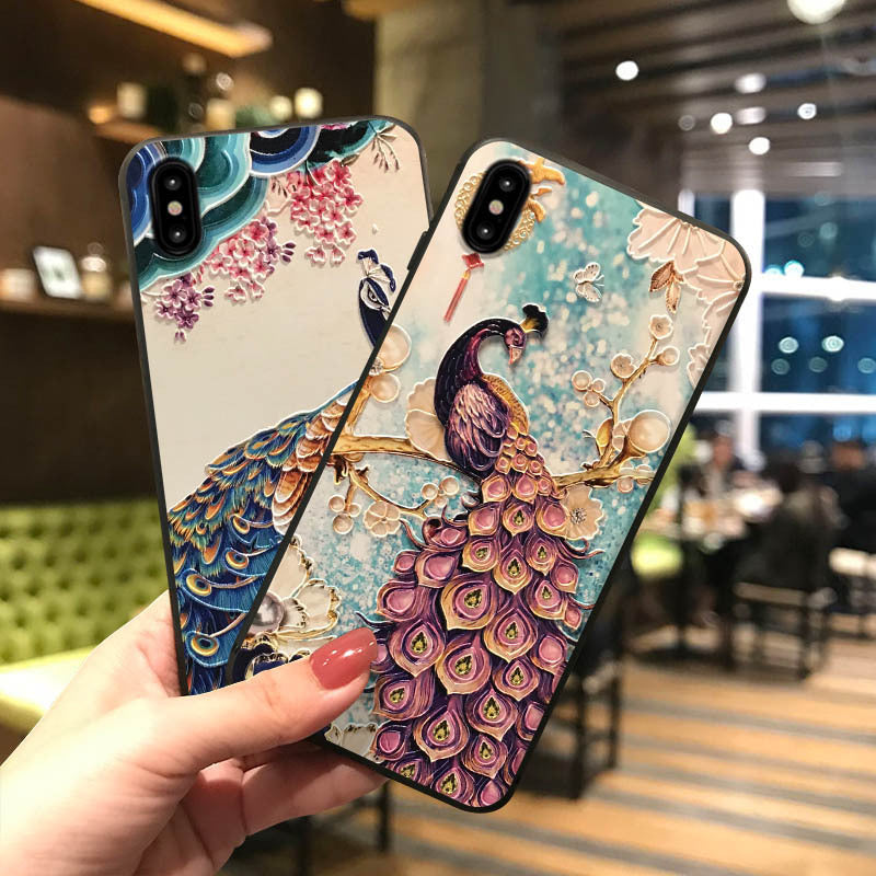 Compatible with Apple , Peacock relief phone case