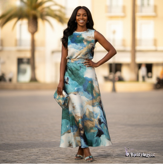 New Sexy Long Style Creative aqua pattern Skirt Draping Smooth Umbrella Skirt ONLY