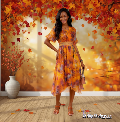 New Vibrant Orange Modern Style Ladies Autumn dress for women