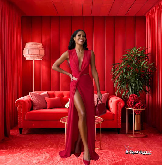 New sexy long Low-cut V-neck High Slit dress for women