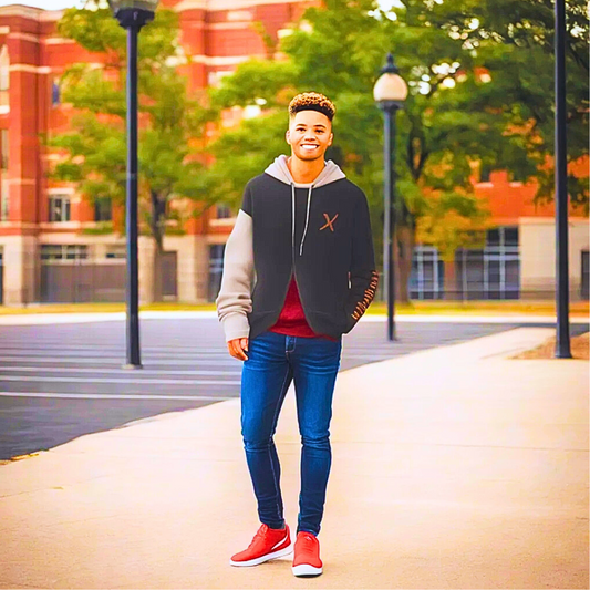 URBAN STYLE ALL SEASON Hooded  Stitching Contrast Color Sweater Jacket Male Plus SIZE