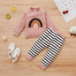 Girls' Sports Long-sleeved Pullover Without Hood Rainbow Cotton Sweater And Trousers Suit