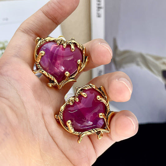 Retro Purple Heart-shaped Earrings Women