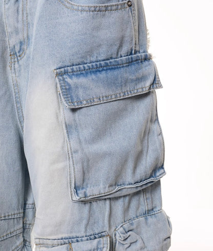 Retro Multi-pocket Denim Cargo Pants Shorts Women's Summer Loose Washed-out