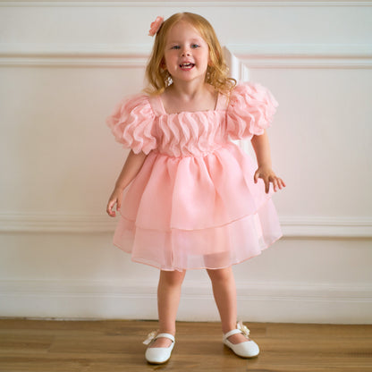 Pleated Puff Sleeve Umbrella Princess Dress