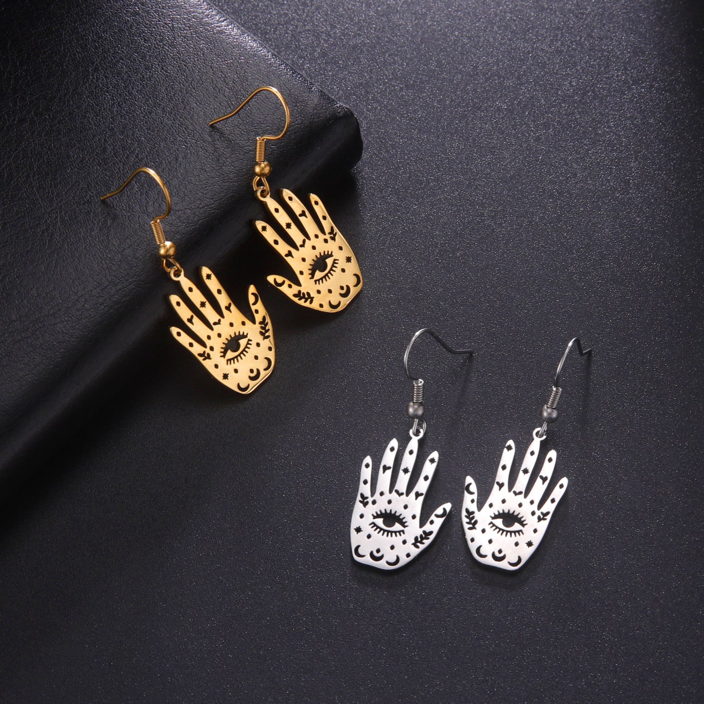 Retro Exaggerated Personalized Hip Hop Palm Hollow Eye Earrings