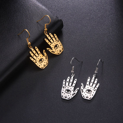 Retro Exaggerated Personalized Hip Hop Palm Hollow Eye Earrings