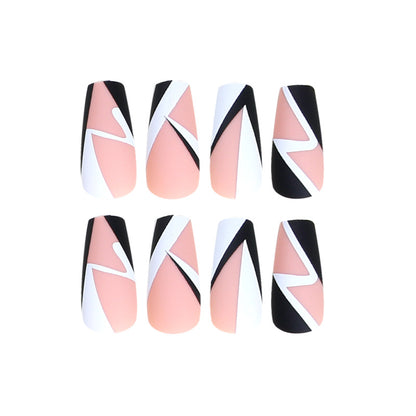 Wear Nail Finished Product Nail Stickers Black And White Simple Nail Geometry Nail Patch